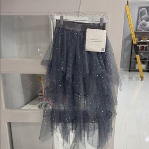 Chicwish Asymmetrical Tulle Skirt in Dark Blue with Star Details